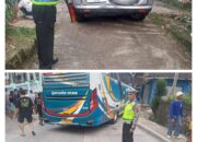 Diduga Rem Tak Berfungsi, Sebuah Bus Tabrak Mobil dan Sepeda Motor di Suruh