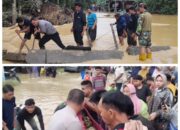 Wujud Kepedulian Polri, Polsek, Koramil dan Masyarakat Idi Tunong Bantu Bersihkan Jalan Pasca Banjir Hingga Antar Jenazah Korban Hanyut.