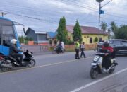 Polsek Blang Mangat Laksanakan Strong Point Pagi, Arus Lalu Lintas Jalan Medan–Banda Aceh Lancar